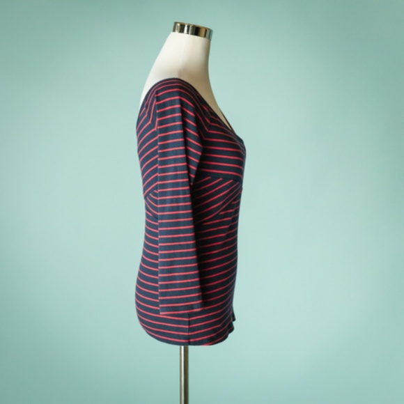 Anthro Deletta S Red Blue Striped Ribbed Top - Picture 3 of 12